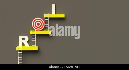 Concept d'échelle d'escalade efficace : 3D en 2021 couleurs. Atteindre les objectifs. Leadership créatif et travail d'équipe en finance. Cible ROI. Retour sur investissement Banque D'Images