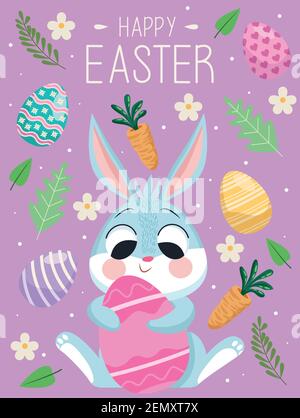 carte à lettres joyeuses pâques avec joli motif de lapin qui épouse les formes du vecteur d'œuf conception de l'illustration Illustration de Vecteur
