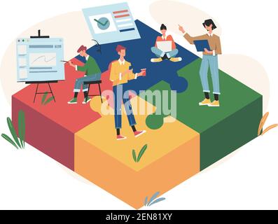 Travail d'équipe reliant les éléments du puzzle Illustration de Vecteur