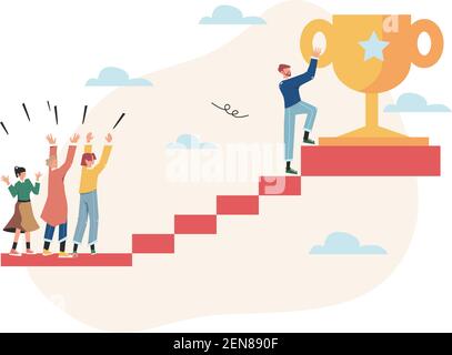 Les gens courent à leur but sur les escaliers pour obtenir le trophée Illustration de Vecteur