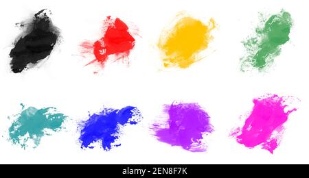 Superbes pinceaux colorés pour la peinture. Jeu de pinceaux de frottis isolés sur fond blanc Banque D'Images