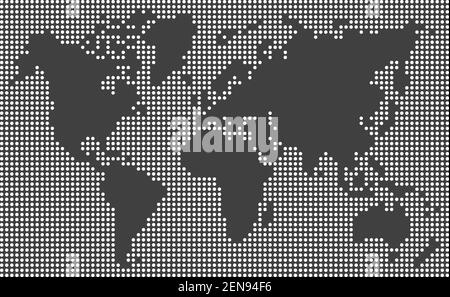 carte du monde en pointillés, points blancs sur l'océan et espace vierge sur la terre arrière-plan, vecteur et illustration noirs Illustration de Vecteur