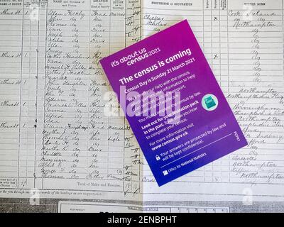 Recensement de 2021, dépliant d'information du Bureau de la statistique nationale , le contexte étant un dossier du Recensement de 1891. Banque D'Images