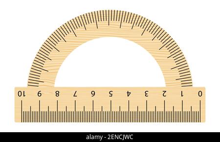 Règle de rapporteur en bois réaliste. Compteur d'angle d'inclinaison. Outil de mesure de vecteur isolé sur fond blanc Illustration de Vecteur