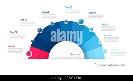 Modèle graphique circulaire vectoriel sous forme de demi-cercle divisé par neuf parties Illustration de Vecteur