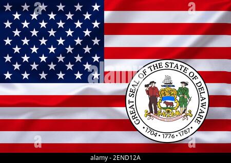 Die Flagge von den USA mit dem Wappen von Delaware Banque D'Images