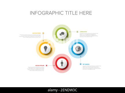 Modèle d'infographique vectoriel polyvalent avec quatre options d'éléments et couleurs modernes sur fond blanc, chaque infographie avec icône Illustration de Vecteur