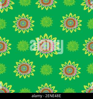 Motif ethnique de fleurs abstraites sans coutures. Style de dessin animé psychédélique. Vecteur main dessiné floral ensoleillé motifs africains fond. Illustration de Vecteur