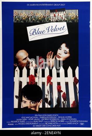 Blue Velvet année : 1986 Etats-Unis Directeur : David Lynch Dennis Hopper, Kyle MacLachlan, Isabella Rossellini affiche allemande Banque D'Images