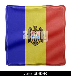 Rendu 3d d'un drapeau national de Moldavie en tissu texturé isolé sur fond blanc. Banque D'Images