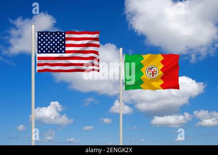 Die Flagge von den USA und Los Angeles, USA, Stadt in Kalifornien, LA, Banque D'Images