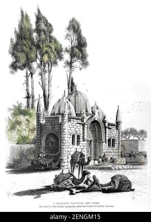 UNE FONTAINE ET UNE TOMBE EN BORD DE ROUTE. Le Sebil d'Abu Nabut, communément appelé la tombe de Tabatha (Dorcas) gravure en bois de 'la Palestine pittoresque, le Sinaï et l'Egypte' par Wilson, Charles William, Sir, 1836-1905; Lane-Poole, Stanley, 1854-1931 Volume 3. Publié par J. S. Virtue and Co 1883 Banque D'Images