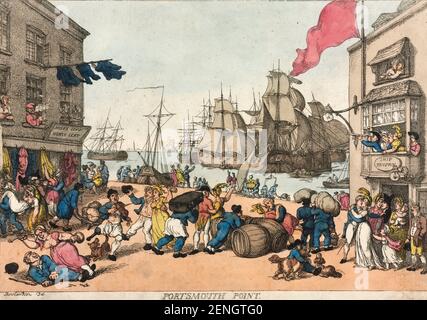 Portsmouth point 1814 Thomas Rowlandson (Anglais, 1756-1827) Angleterre, Etching du XIXe siècle, couleur main Banque D'Images