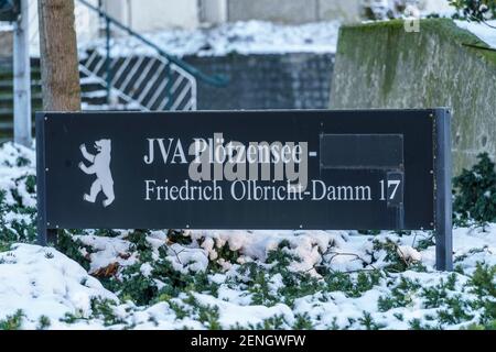 JVA Ploetzensee, Friedrich Olbricht Damm 17, Schild, Justizvollzugsanstalt, Berlin-Ploetzensee, Allemagne, Europe Banque D'Images