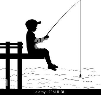 Silhouette petit garçon est de pêche Illustration de Vecteur