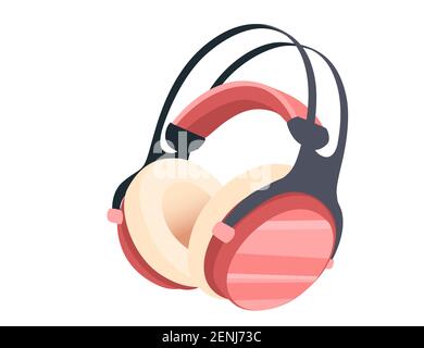 Casque circum-aural sans fil bluetooth, couleur rose, illustration vectorielle plate arrière-plan blanc Illustration de Vecteur