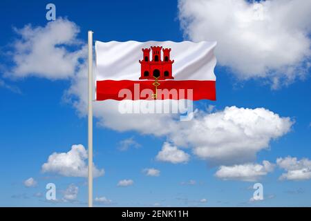 Die Flagge von Gibraltar, GROSSBRITANNIEN, Royaume-Uni, Banque D'Images