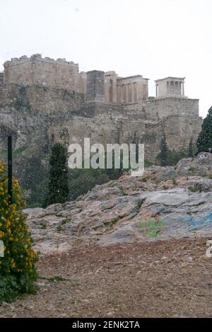 Pierre Berthuel / le Pictorium - neige sur Athènes - 15/02/2021 - Grèce / Attique / Athènes - le grec la capitale connaît une vague de froid et une Banque D'Images