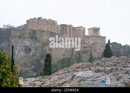 Pierre Berthuel / le Pictorium - neige sur Athènes - 15/02/2021 - Grèce / Attique / Athènes - le grec la capitale connaît une vague de froid et une Banque D'Images