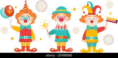 Modèle de bannière Happy purim avec clowns. Carnaval de Purim en Israël, fête juive. Illustration vectorielle Illustration de Vecteur