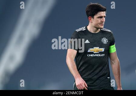 Turin, Italie. 18 février 2021. Harry Maguire du Manchester United FC lors du match de l'UEFA Europa League entre Real Sociedad de Futbol et Manchester United FC . Banque D'Images
