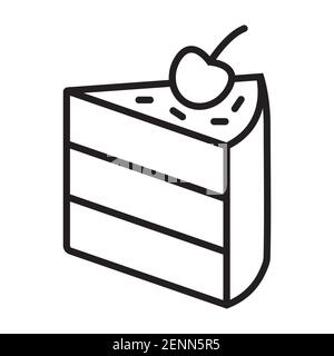 Tranche de gâteau de couche à l'icône vectorielle de dessin au trait avec cerise fruits pour applications et sites web Illustration de Vecteur