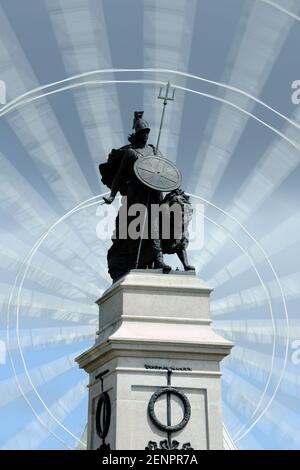 Le National Armada Memorial avec une grande roue qui tourne en arrière-plan. Plymouth Hoe, Devon, Royaume-Uni. Banque D'Images