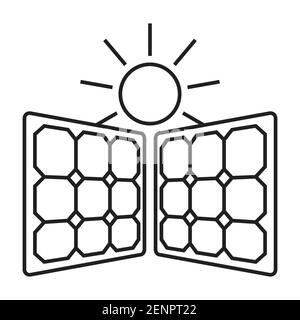 Line art Vector Icon un panneau solaire avec deux rayons du soleil pour les applications ou le site web Illustration de Vecteur
