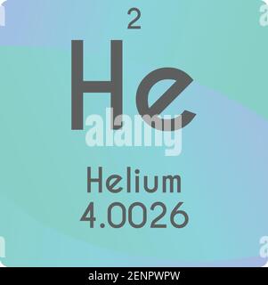 Schéma d'illustration du vecteur d'élément chimique de l'hélium Noble, avec numéro atomique et masse. Conception plate à gradient simple pour l'éducation, le laboratoire, la science Illustration de Vecteur