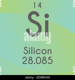 Schéma d'illustration de vecteur d'élément chimique de silicium métalloïde si, avec numéro atomique et masse. Conception plate à gradient simple pour l'enseignement, le laboratoire, Illustration de Vecteur