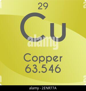 Cu cuivre transition métal diagramme d'illustration de vecteur d'élément chimique, avec numéro atomique et masse. Conception plate à gradient simple pour l'enseignement, le laboratoire, Illustration de Vecteur