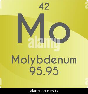 Mo molybdène transition métal diagramme d'illustration de vecteur d'élément chimique, avec numéro atomique et masse. Conception plate à gradient simple pour l'enseignement Illustration de Vecteur