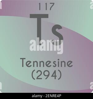 Schéma d'illustration du vecteur d'élément chimique TS Tennessine, avec numéro atomique et masse. Conception plate à gradient simple pour l'éducation, le laboratoire, la science Illustration de Vecteur