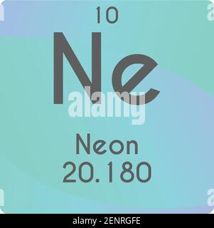 Schéma d'illustration du vecteur d'élément chimique du gaz ne Neon Noble, avec numéro atomique et masse. Conception plate à gradient simple pour l'éducation, le laboratoire, la science Illustration de Vecteur