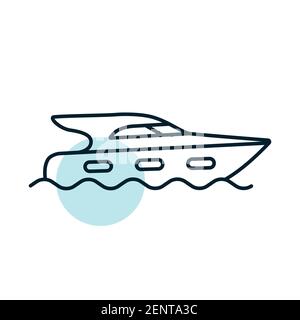 Icône vecteur plat de bateau à moteur de croisière. Symbole graphique pour la conception, le logo, l'application, l'interface utilisateur du site Web et des applications de voyage et de tourisme Illustration de Vecteur