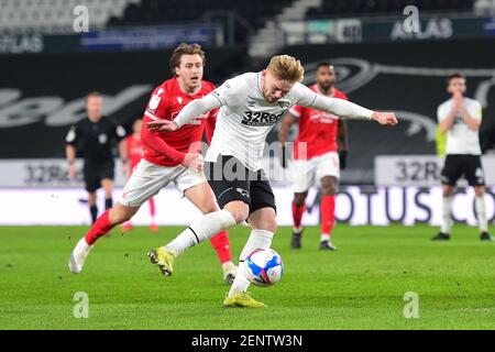 DERBY, ANGLETERRE. 26 FÉVRIER Kamil Jozwiak du comté de Derby en action pendant le match de championnat Sky Bet entre le comté de Derby et la forêt de Nottingham au Pride Park, Derby le vendredi 26 février 2021. (Credit: Jon Hobley | MI News) Credit: MI News & Sport /Alay Live News Banque D'Images