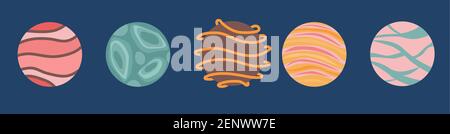 Les planètes fantaisie sont définies sur une illustration vectorielle bg bleue Illustration de Vecteur