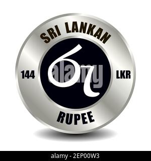 Ceylan, icône de l'argent du Sri Lanka isolé sur la pièce de monnaie ronde en argent. Symbole vectoriel de devise avec code ISO international et abréviation Illustration de Vecteur
