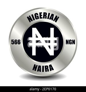 L'icône de monnaie du Nigeria est isolée sur une pièce de monnaie ronde en argent. Symbole vectoriel de devise avec code ISO international et abréviation Illustration de Vecteur