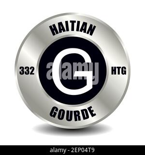 Icône de l'argent d'Haïti isolée sur la pièce de monnaie ronde en argent. Symbole vectoriel de devise avec code ISO international et abréviation Illustration de Vecteur