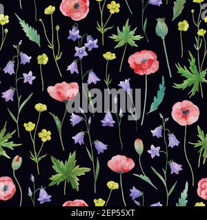 Motif sans couture dans un style rustique rétro avec fleurs de prairie aquarelle. Illustration de haute qualité Banque D'Images