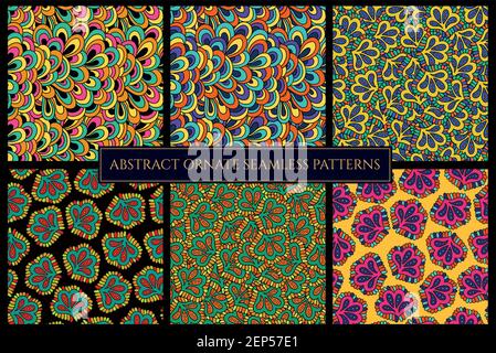 Grand ensemble de motifs psychédéliques abstraits colorés. Illustration de Vecteur