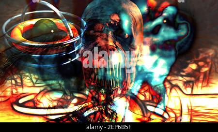 Deux horribles scènes zombies effrayantes - illustration 3D Banque D'Images