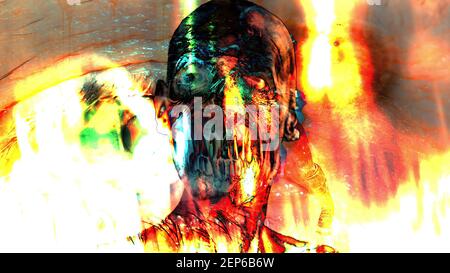 Deux horribles scènes zombies effrayantes - illustration 3D Banque D'Images