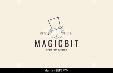 lignes dessin animé tête d'animal lapin avec logo chapeau magique illustration graphique du symbole d'icône vectorielle Illustration de Vecteur