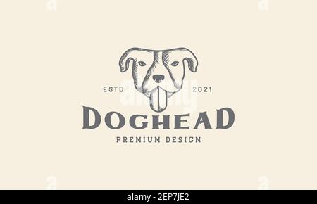 Animaux animaux chiens Bulldog Head logo gravé design icône vectorielle illustration graphique de symbole Illustration de Vecteur