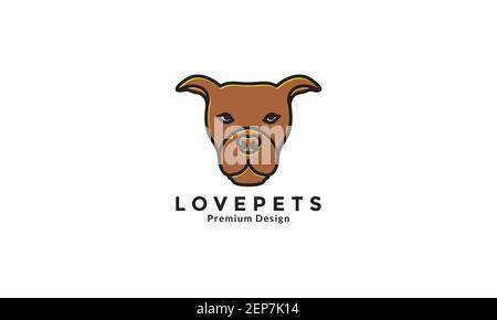 Animaux animaux de compagnie chien américain Staffordshire Terrier tête marron logo design illustration graphique du symbole d'icône vectorielle Illustration de Vecteur