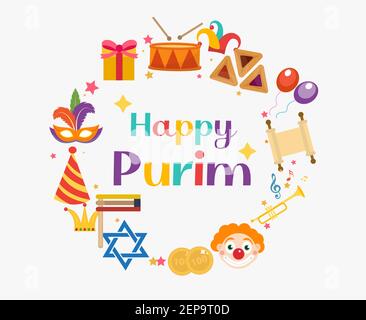 Modèle de cadre Purim avec espace pour le texte, isolé sur fond blanc. Illustration vectorielle clip-art Illustration de Vecteur