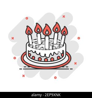 Vector cartoon cake with candle icône dans le style comique. Inscrivez-pie illustration pictogramme. Secteur alimentaire dessert effet splash concept. Illustration de Vecteur