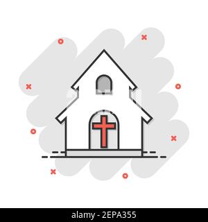 Cartoon Vector icône sanctuaire de l'église dans le style comique. Chapelle signer illustration pictogramme. D'affaires de l'église d'effet splash concept. Illustration de Vecteur